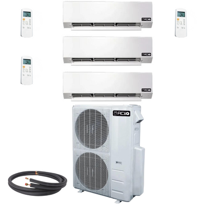 ACiQ Mini Split - 30,000 BTU 3 Zone Ductless Air Conditioner and Heat Pump with 25 Ft. Line Sets